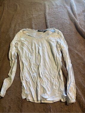 Apostrophe White Long Sleeve Scoop Neck Tee with Pintuck Detail